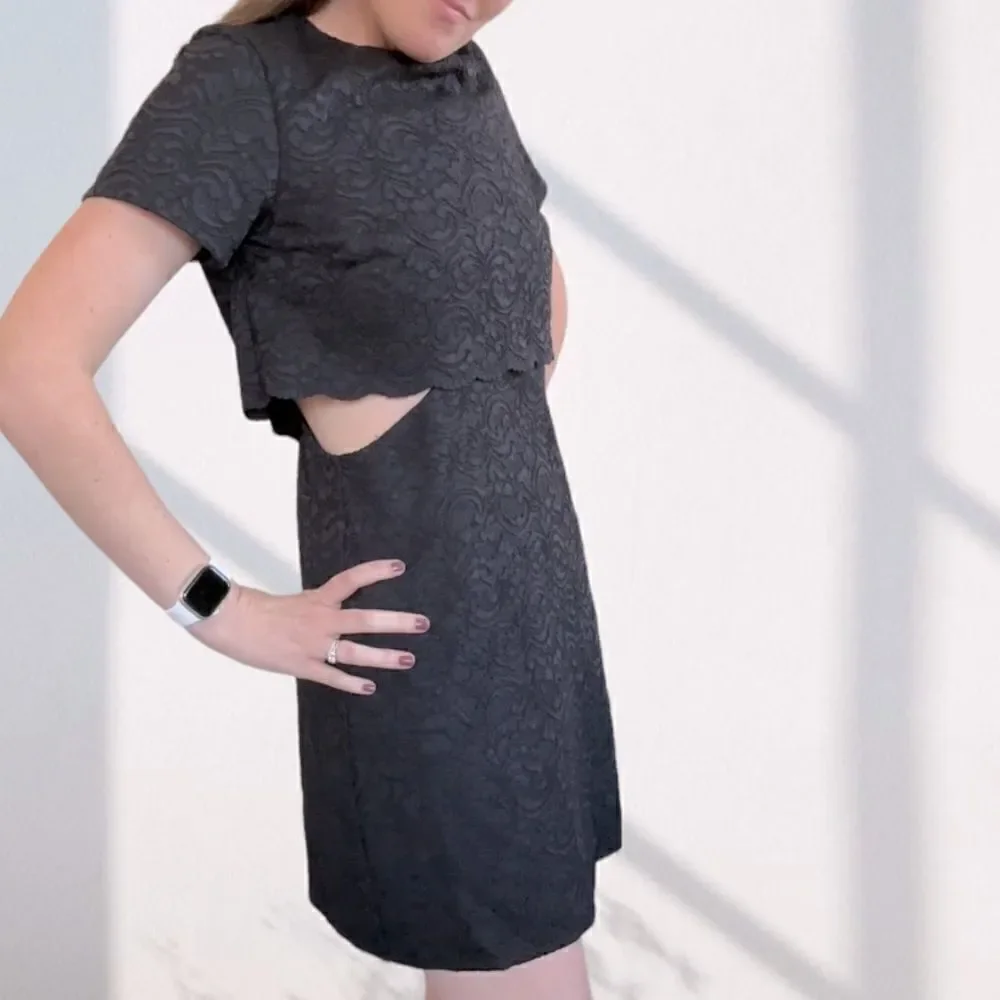 TOPSHOP‎ Black Lace Faux Two Piece Dress With Side Openings 8